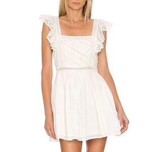 Tularosa Revolve Parker Mini Dress Cotton‎ Gauze Eyelet Flutter Sleeves Sz S